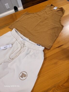 PINK Victoria's Secret Cream Joggers with Tan Crop Tank